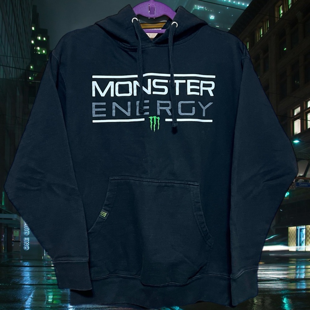 Monster Energy Authentic Black Hoodie Size Medium- Front & Back Graphics